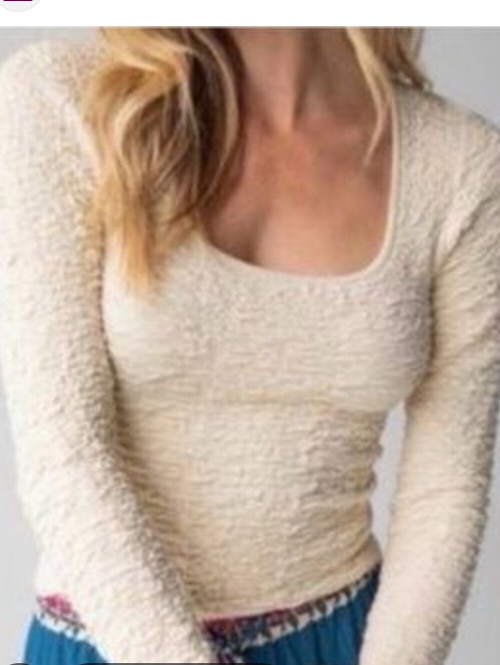 NATURAL LIFE Danielle Textured Square Neck Cropped Long Sleeve Top-xL